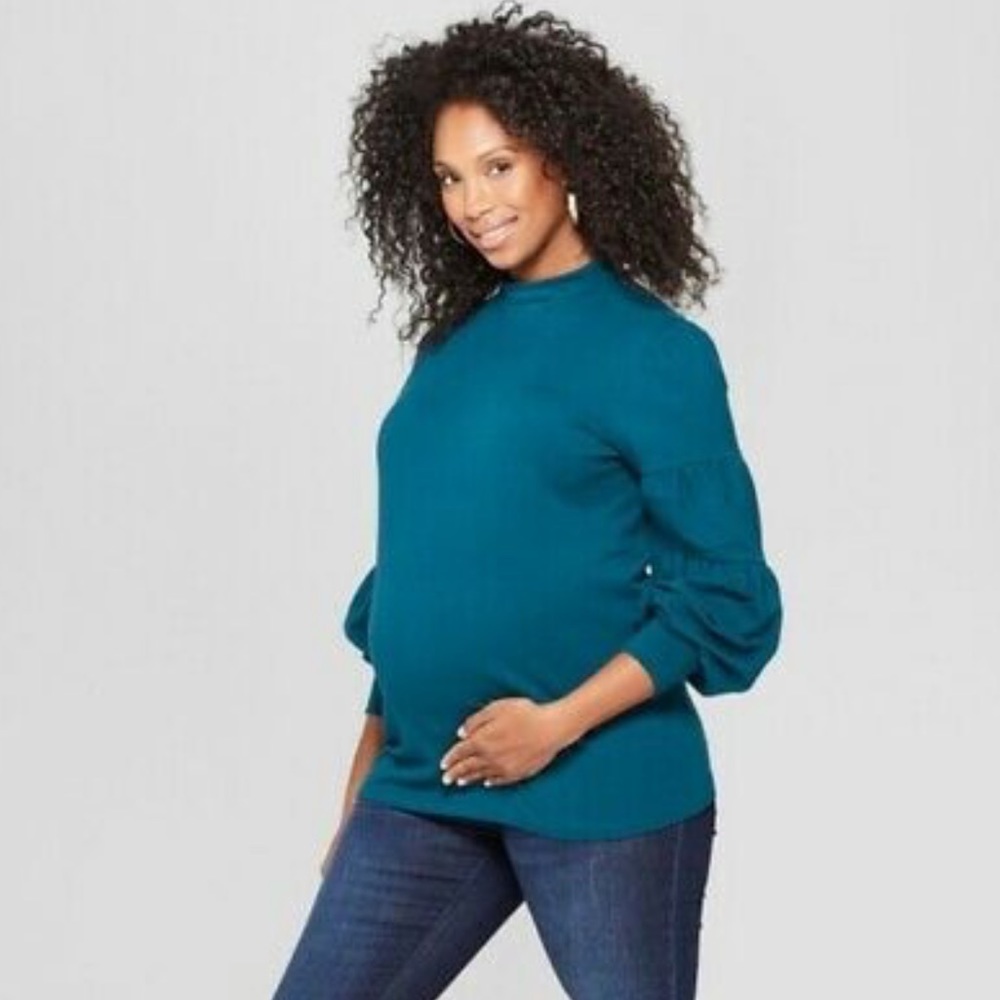 Isabel Maternity Volume Long Sleeve Top Teal L XL
